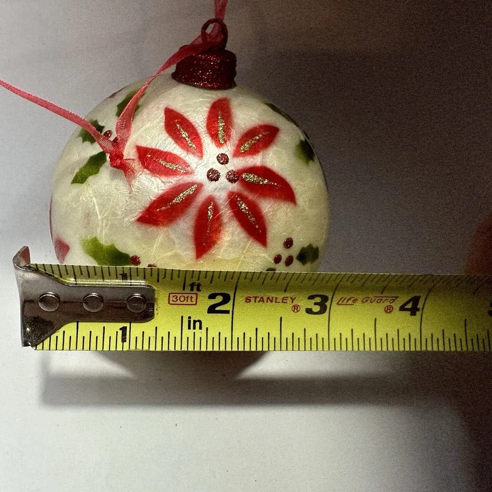Hand Painted Capiz Shell Holiday Ornament Poinsettias 3inch Christmas
